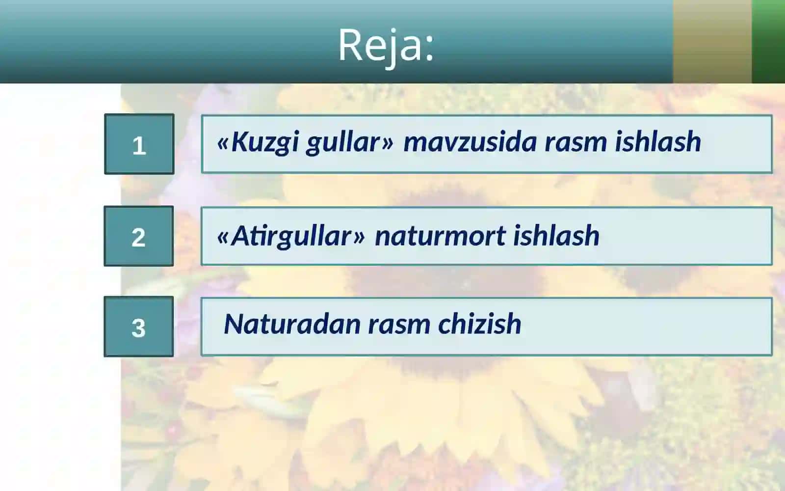 «Kuzgi gullar» mavzusida rasm ishlash 2