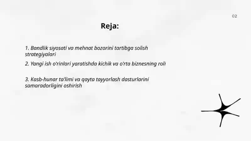 Aholi bandligini ta'minlash va yangi ish o'rinlarini tashkil qilish muammosini hal etish 2