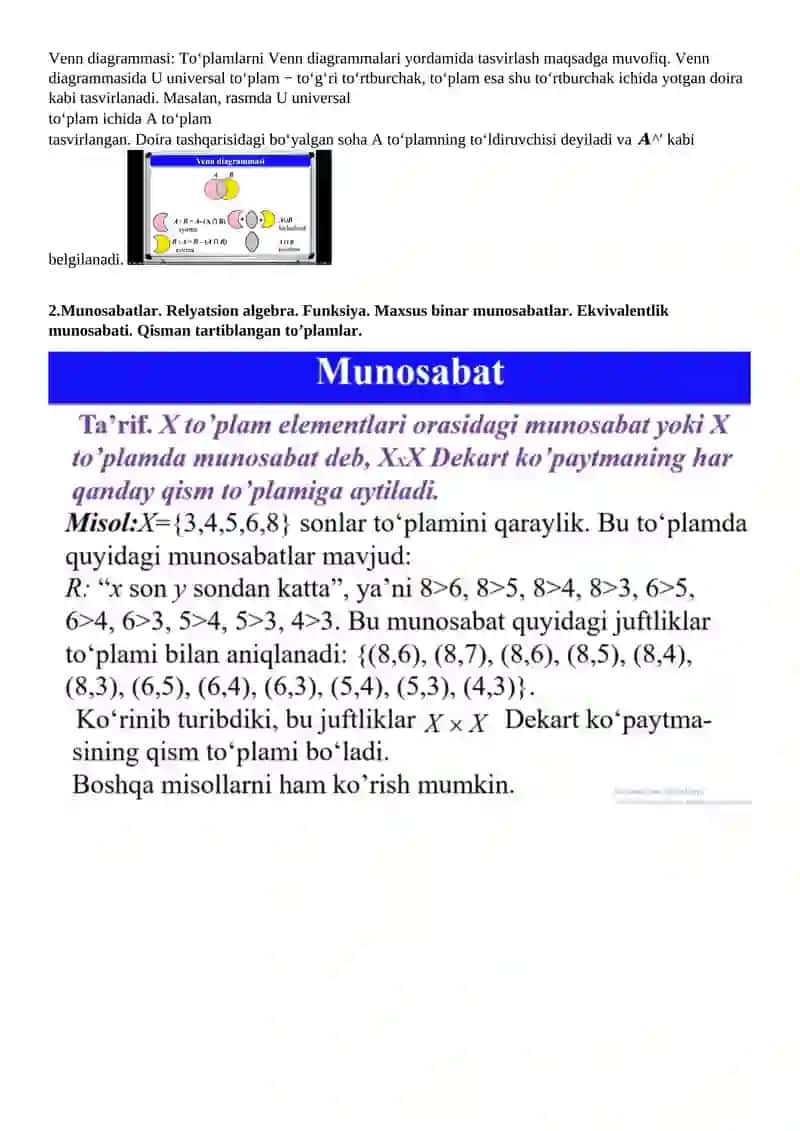 Diskret matematika va matematik mantiq fanidan yakuniy nazorat savollari 2
