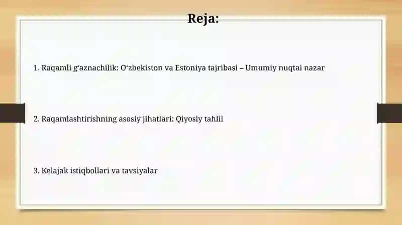Raqamli gʻaznachilik Oʻzbekiston va Estoniya tajiribasi 2