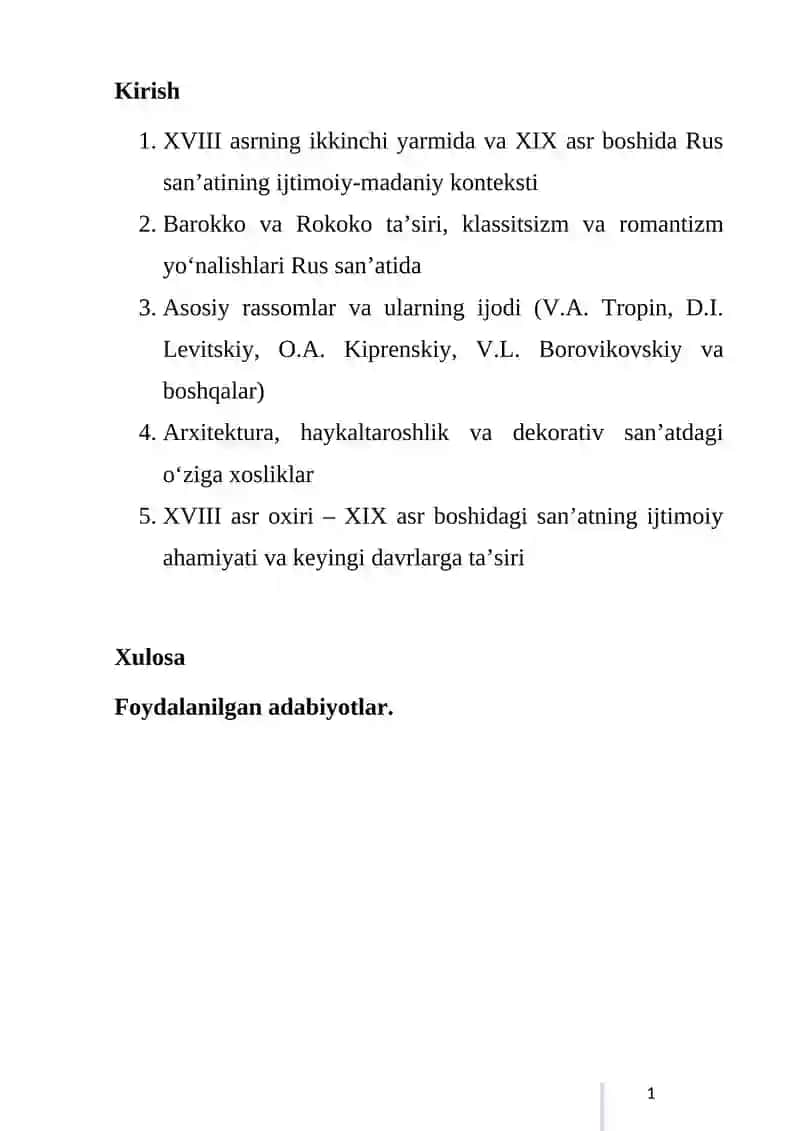 XVIII ASRNING IKKINCHI YARMI XIX ASR BOSHIDA RUS SAN’ATI 2