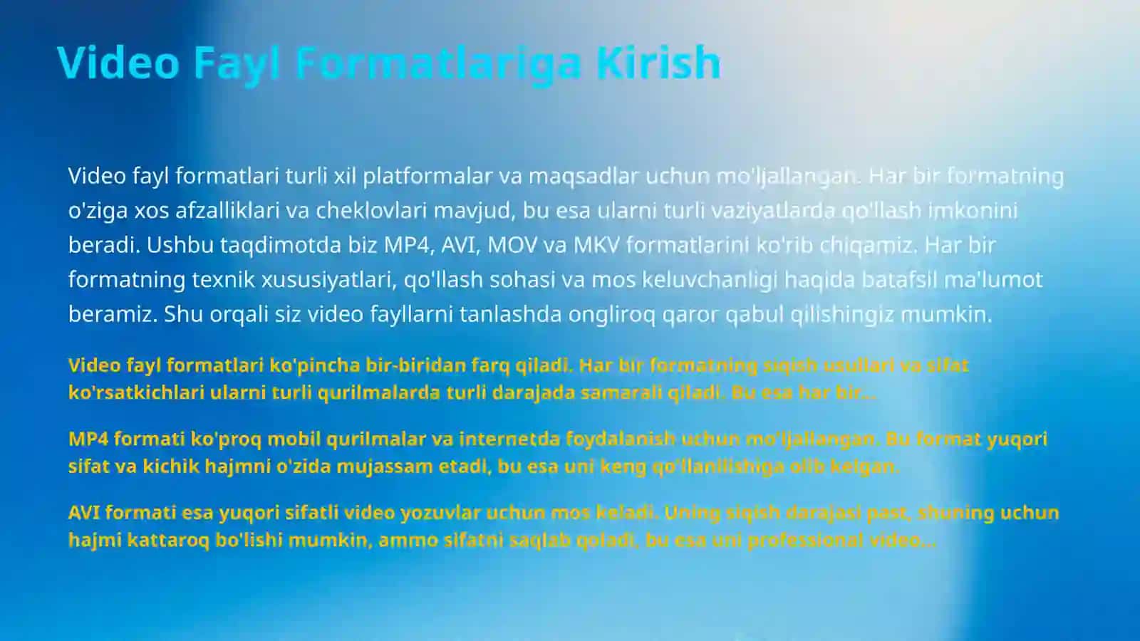 Video Fayl Formatlariga Kirish 2