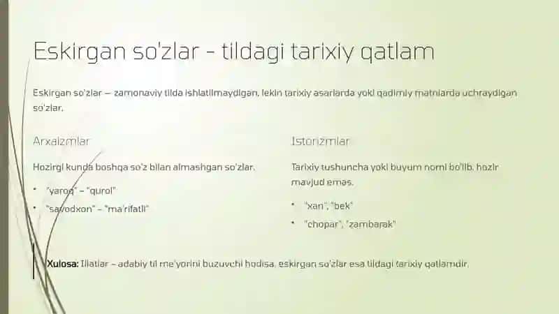 Illatlar - tildagi noo'rin hodisalar 10-sinflar uchun 2