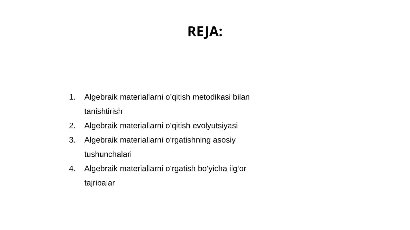 Algebrik matreallarni o'qitish metodikasi 2