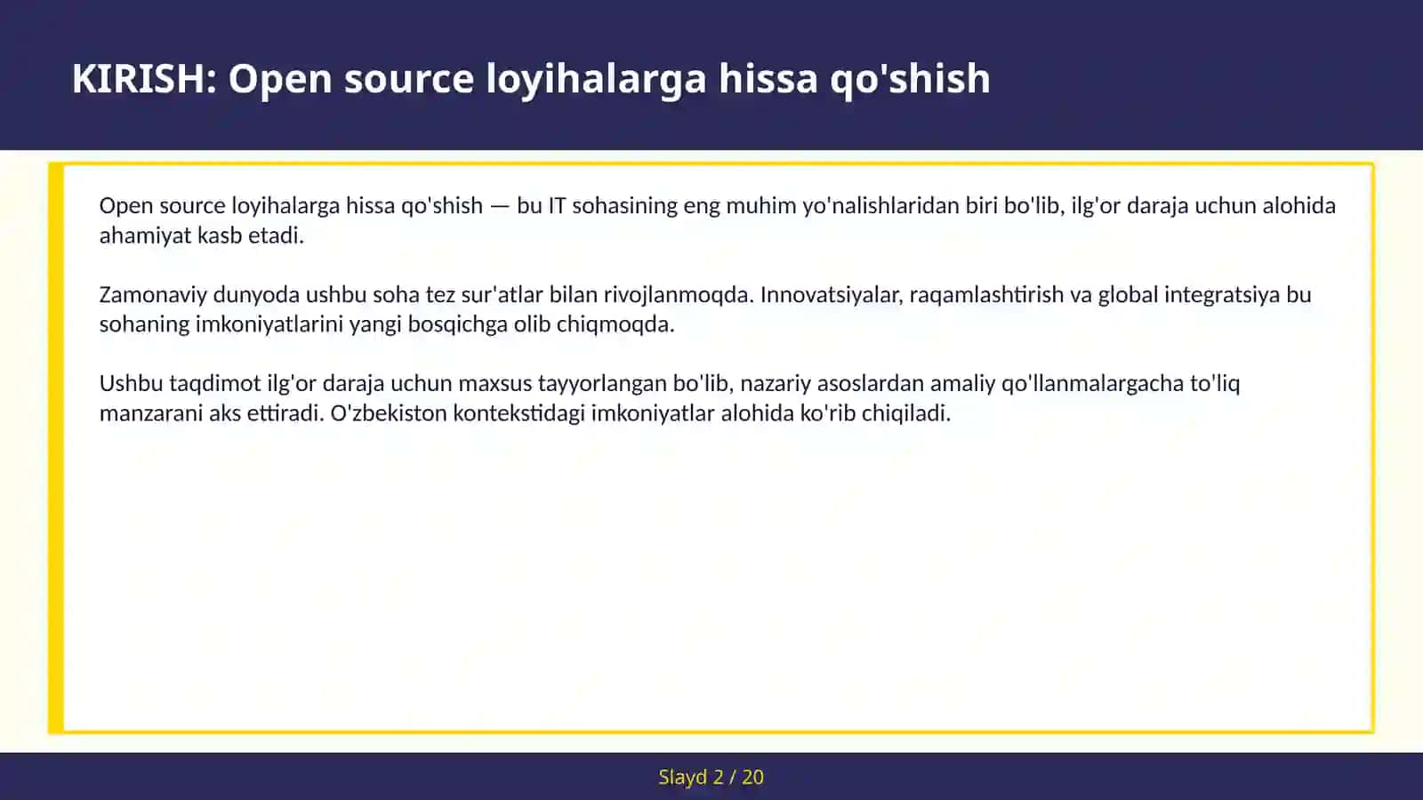 Open source loyihalarga hissa qo'shish 2