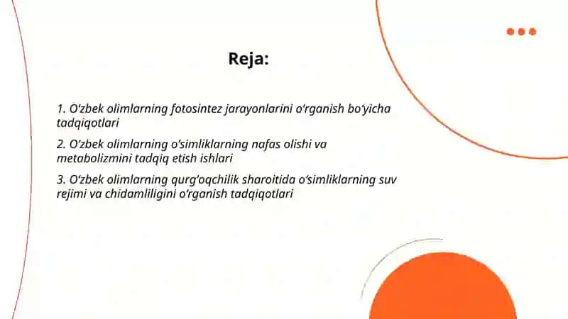 Oʻsimliklar fiziologiyasiga hissa qoʻshgan oʻzbek olimlarining olib borgan ilmiy tadqiqot ishlari 2