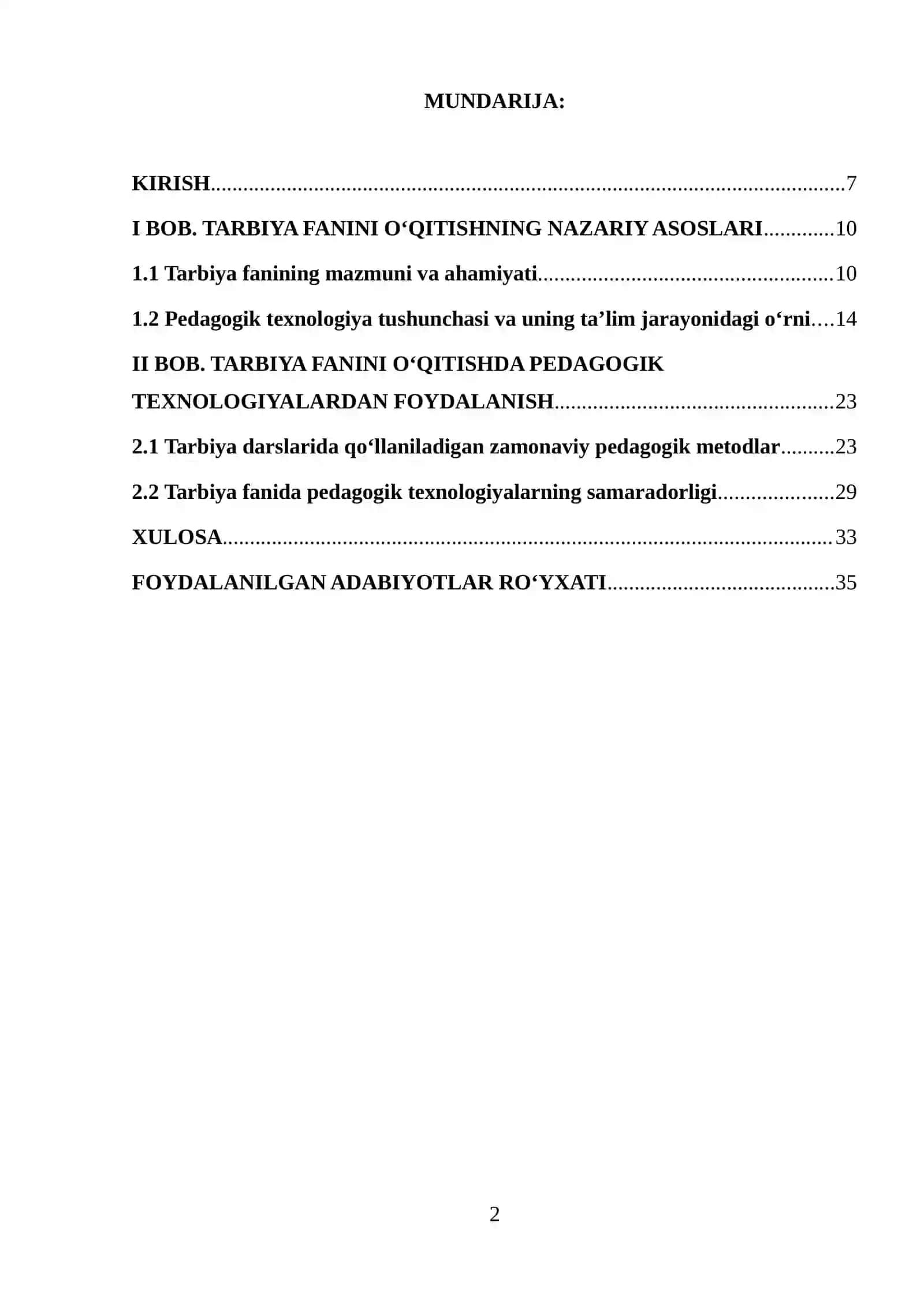 Bob. Tarbiya fanini o'qitishning nazariy asoslari 2