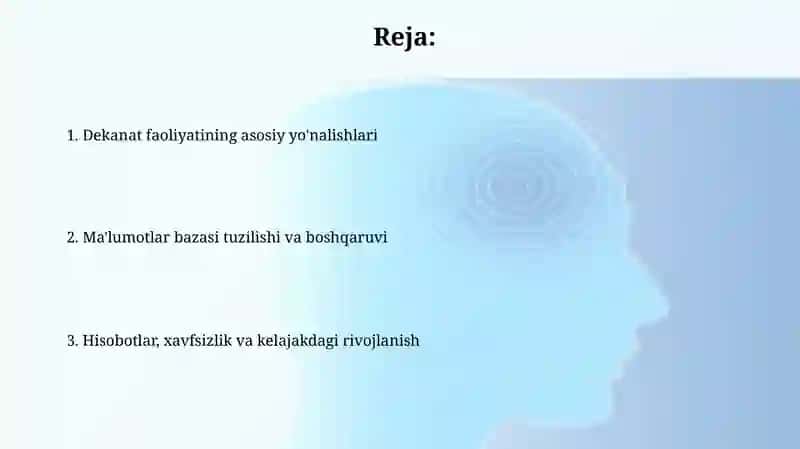 Dekanat faoliyati va Malumotlar bazasi 2
