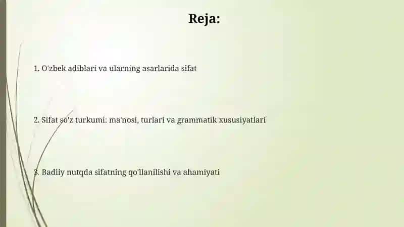O'zbek adabiyoti nomayondalari.Sifat so'z turkumi 2