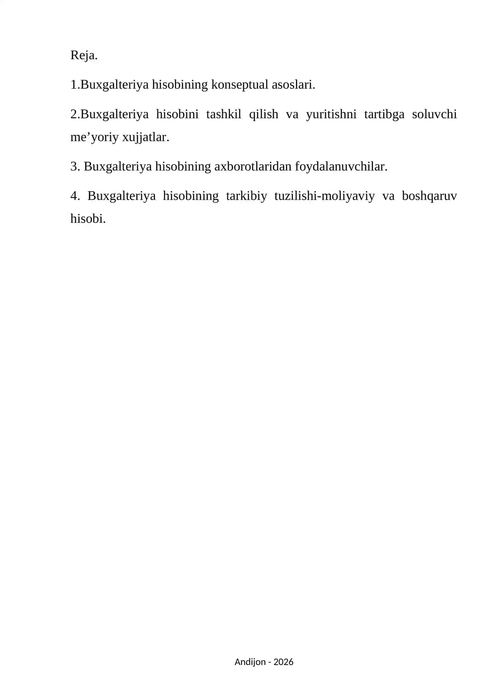 Moliyaviy hisob asoslari faniga kirish. 2