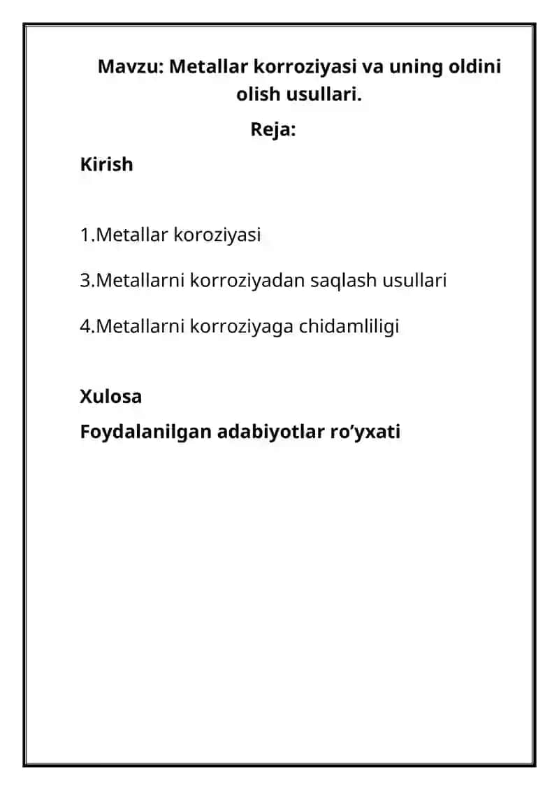 Metallar korroziyasi va uning oldini olish usullari 2