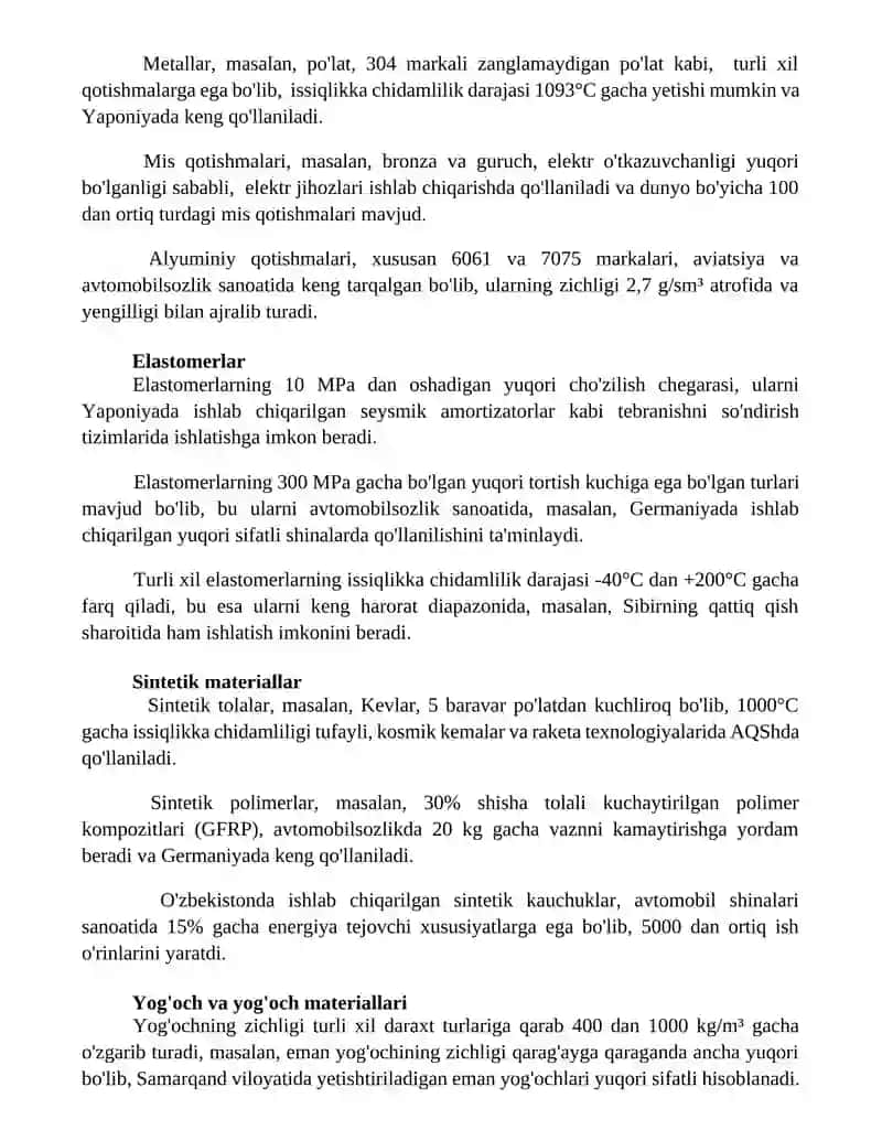 Mashinasozlikda ishlatiladigan materiallar 2