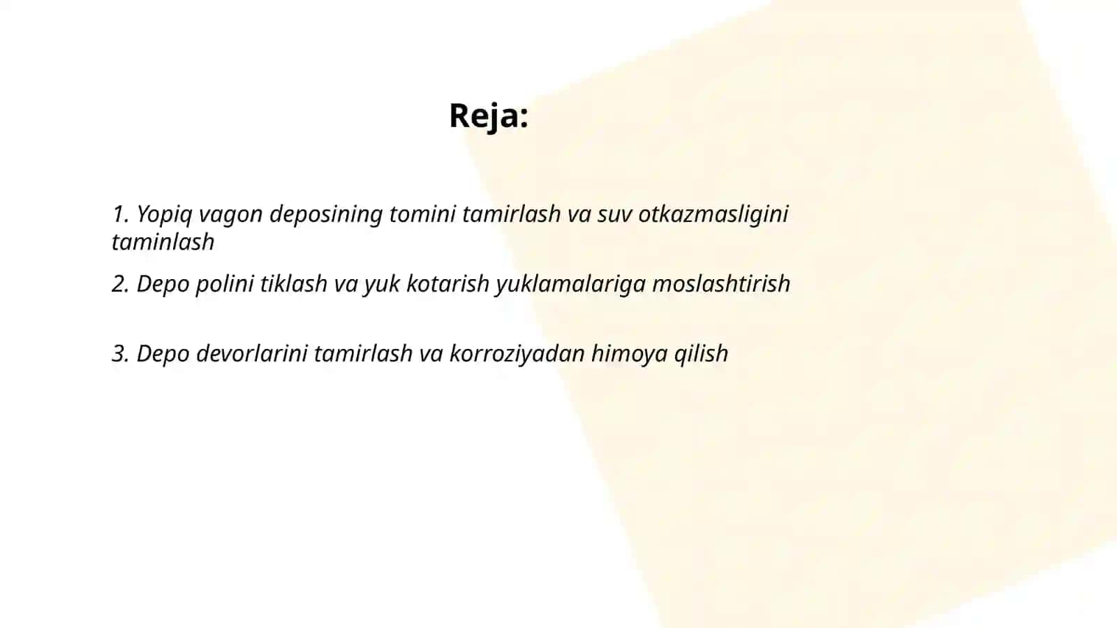 Yopiq vagom deposini tamirlash 2