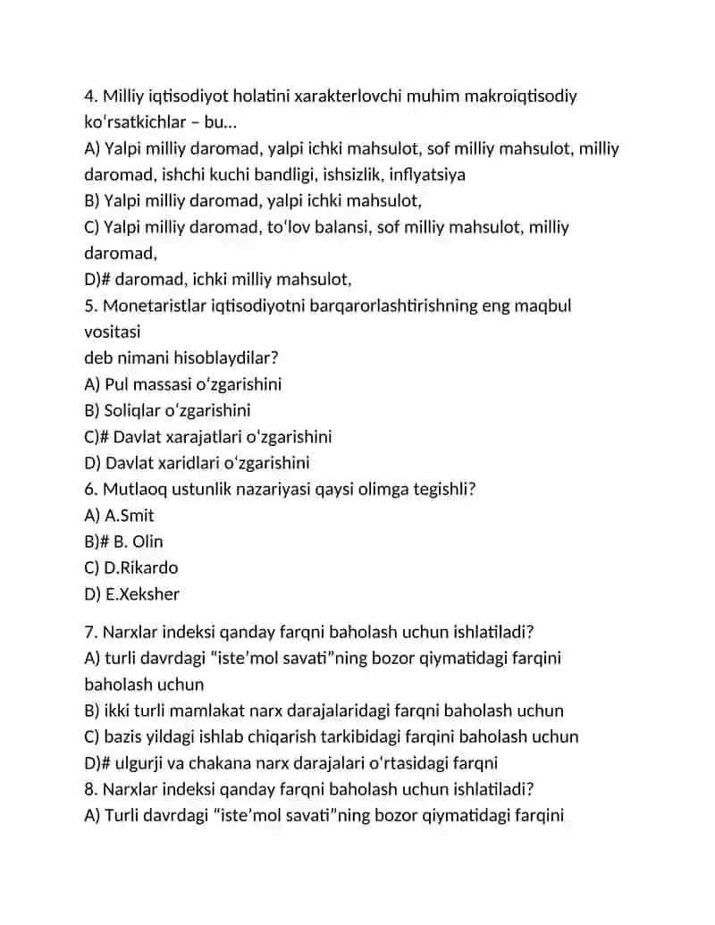 Makroiqtisodiyot fanidan testlar 2