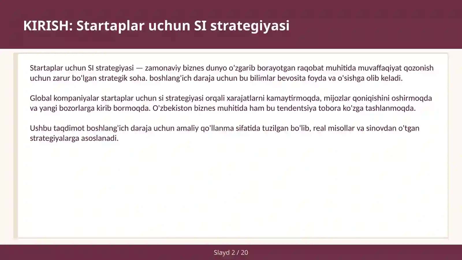 Startaplar uchun SI strategiyasi 2