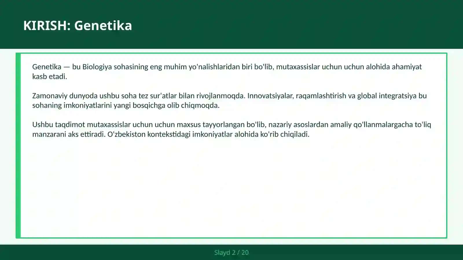 Genetika - Mendel DNK - mutaxassislar uchun 2