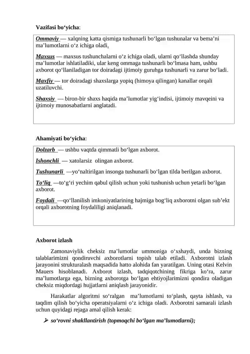 2-mavzu. Axborotning turlari va xususiyatlari 2