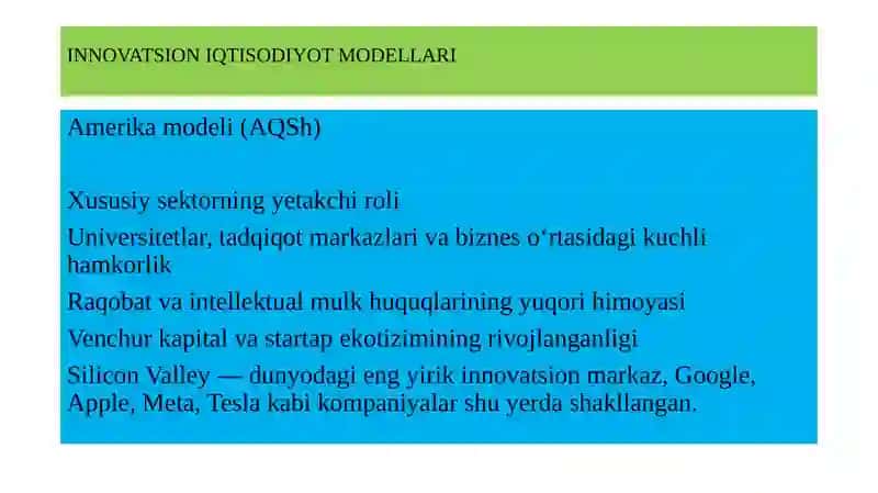 INNOVATSION IQTISODIYOT MODELLARI 2