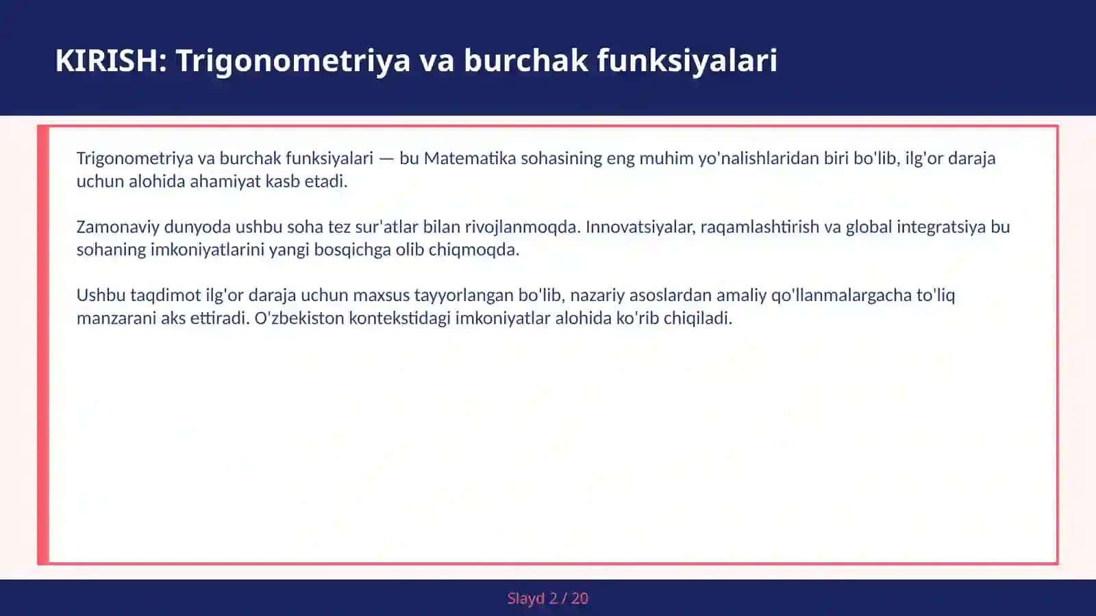 Trigonometriya va burchak funksiyalari 2
