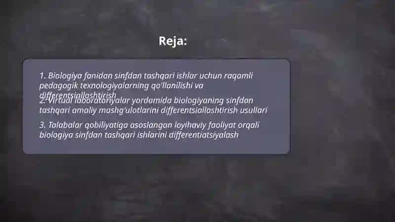 Biologiya fanidan sinfdan tashqari ishlar 2
