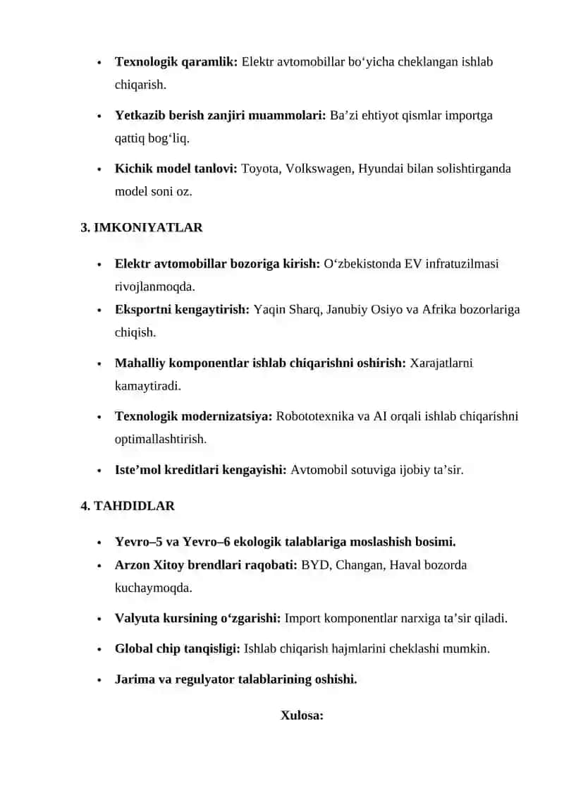 UzAuto Motors SWOT Tahlili 2