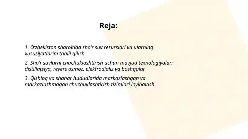 Shoʻr Suvlarini Chuchuklashtirish 2