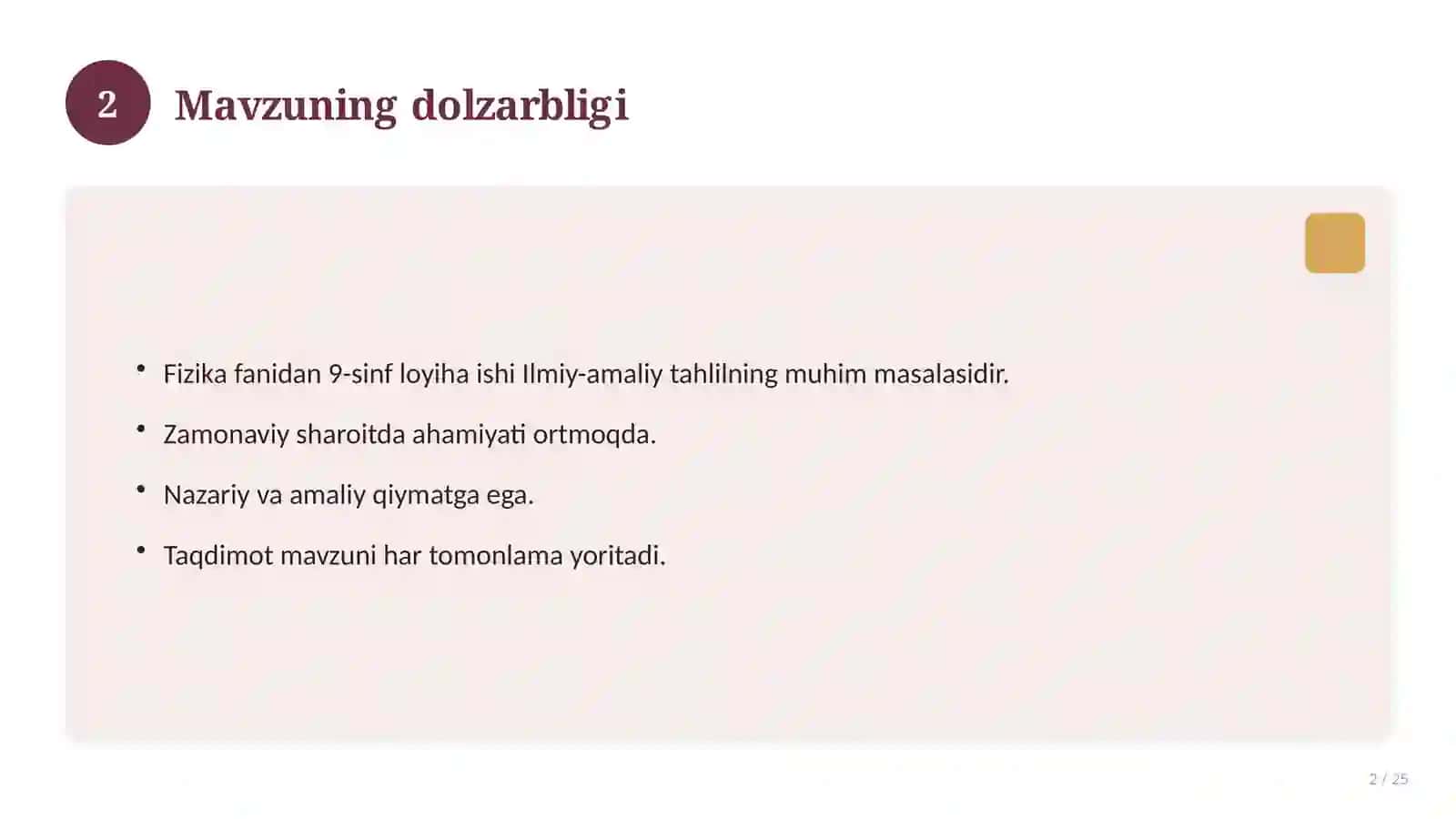 Fizika fanidan 9-sinf loyiha ishi 2