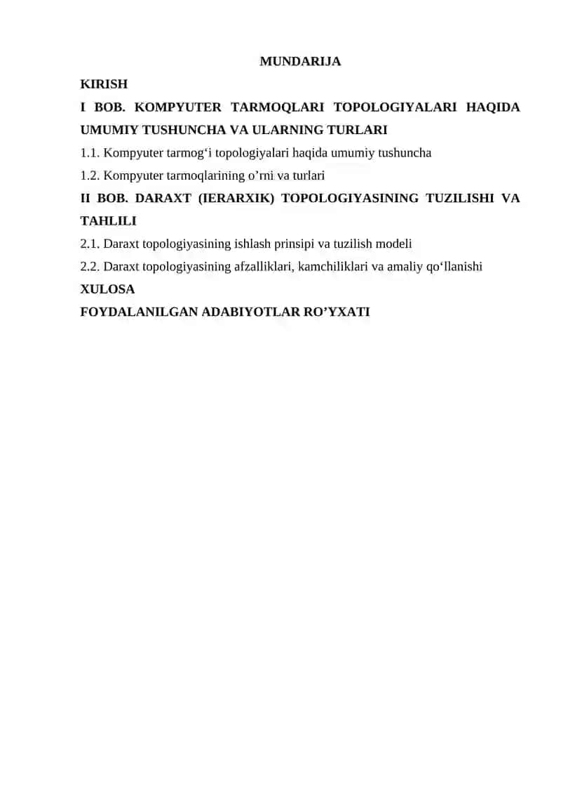Daraxt topologiyasining tahlili 2