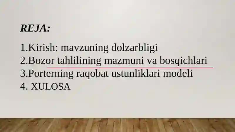 Bozor tahlili va raqobat ustunliklari 2