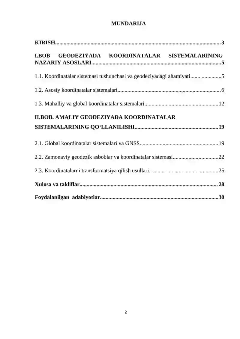 "Geodeziyada qo‘llaniladigan koordinatalar sistemasi" KURS ISHI 2