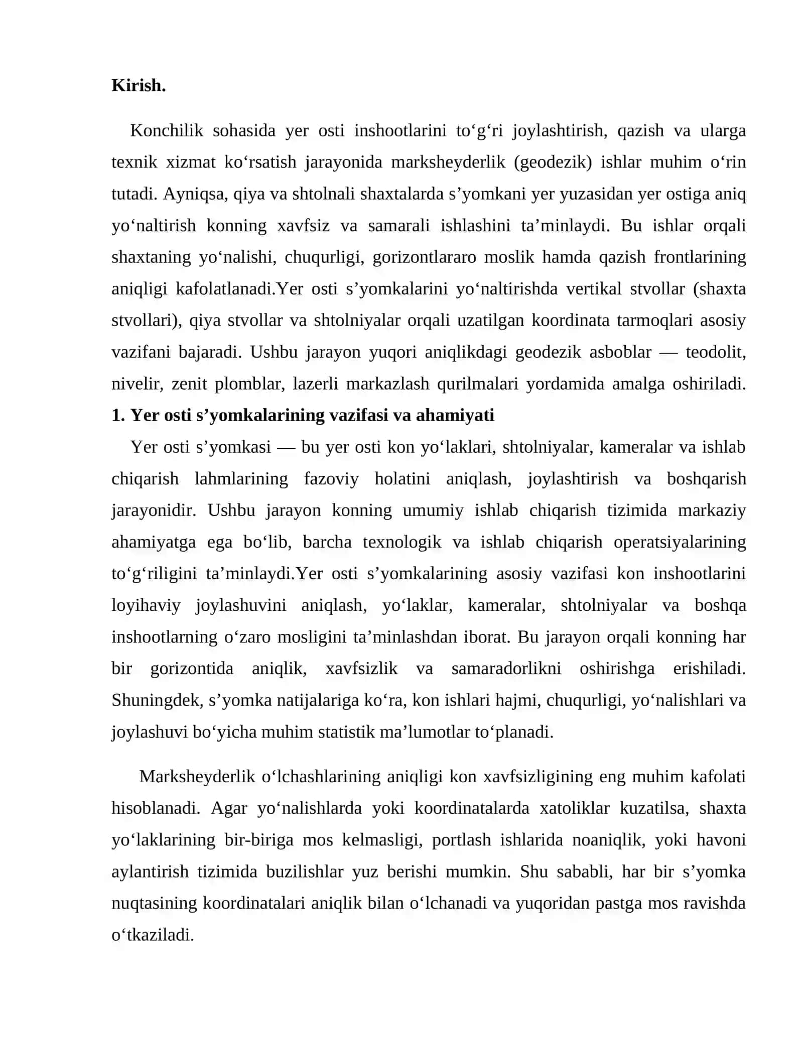 Shtolniya yoki qiya shaxta stvollari orqali yer osti s’yomkasini yo‘naltirish 2