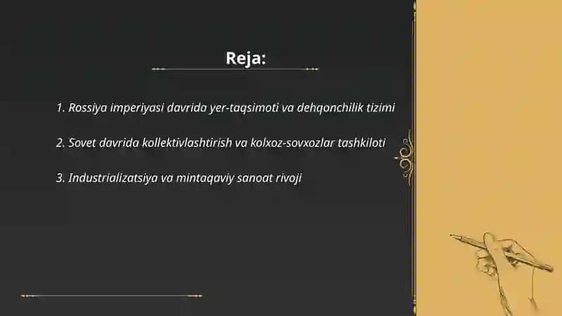 Rossiya imperiyasi va sovet hukmronligi davrida õlkadagi iqtisodiy ijtimoiy siyosiy va manaviy jarayonlar 2