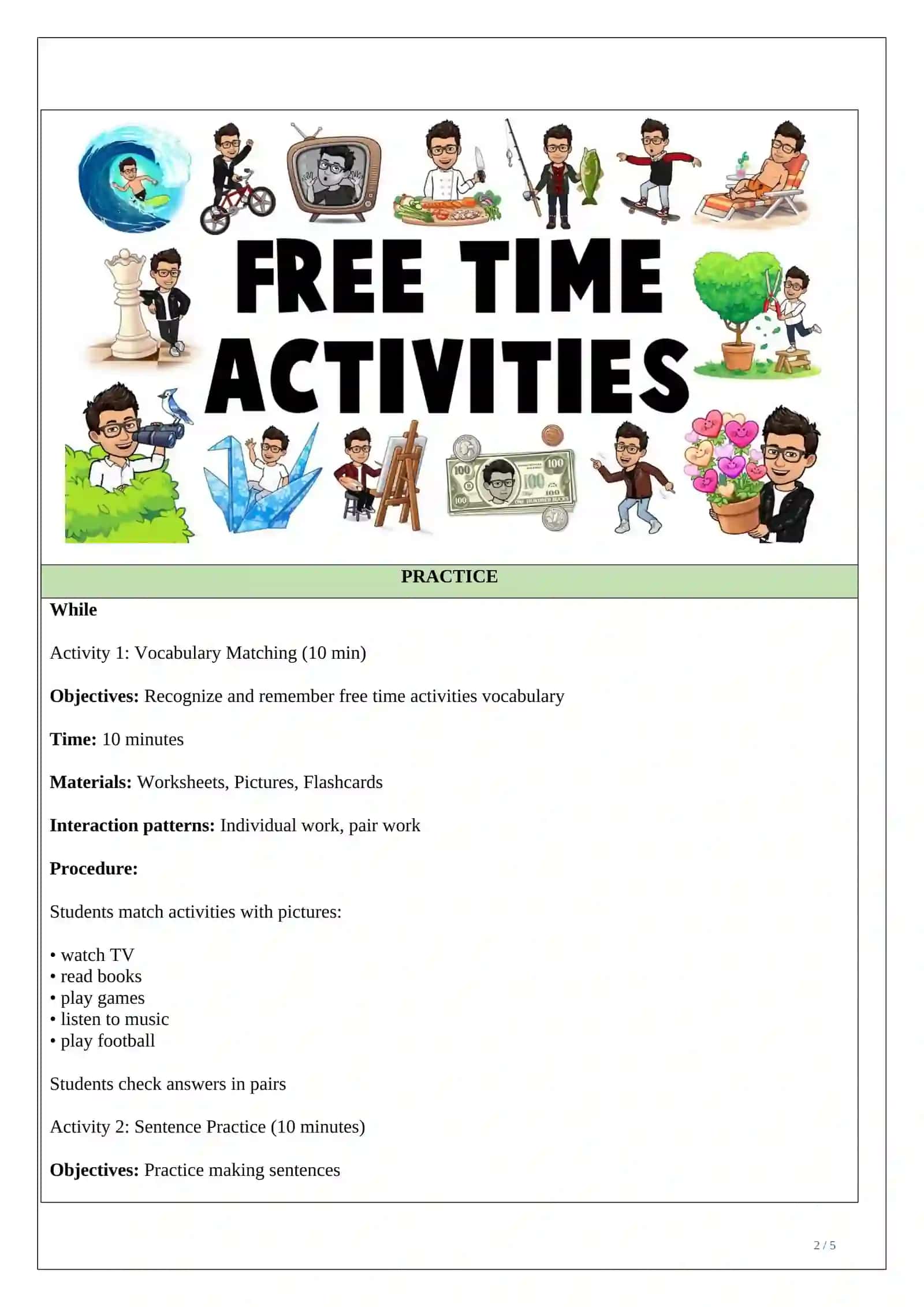 Lesson plan ESP Free time activities 2
