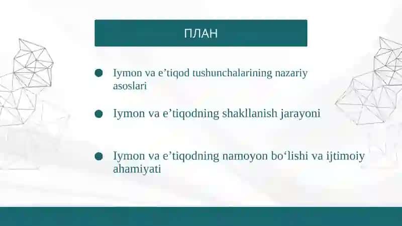 Iymon va e’tiqodning shakllanishi va namoyon bo‘lishi 2