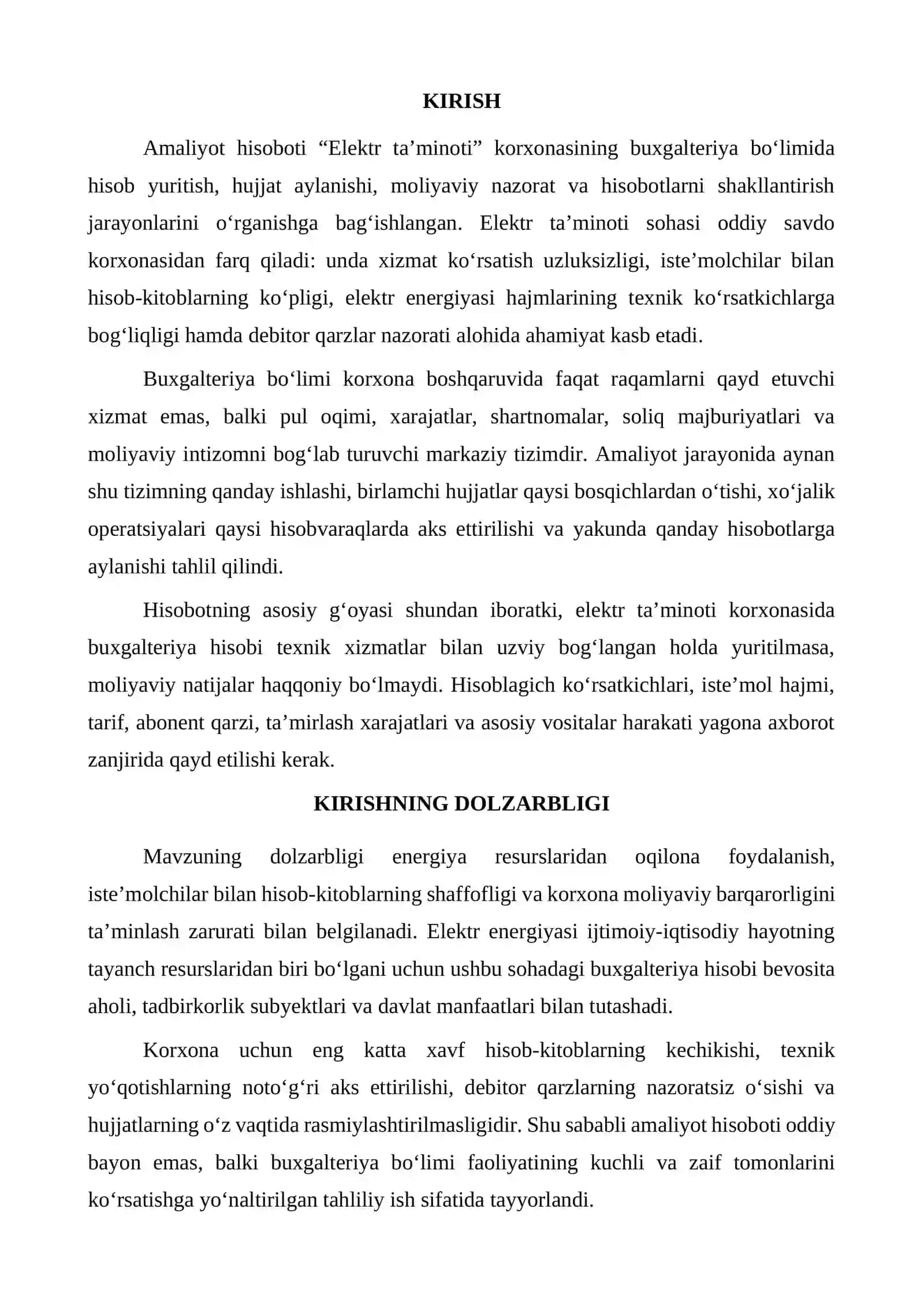 Elektr taminoti buxgalteriya amaliyot hisoboti 2