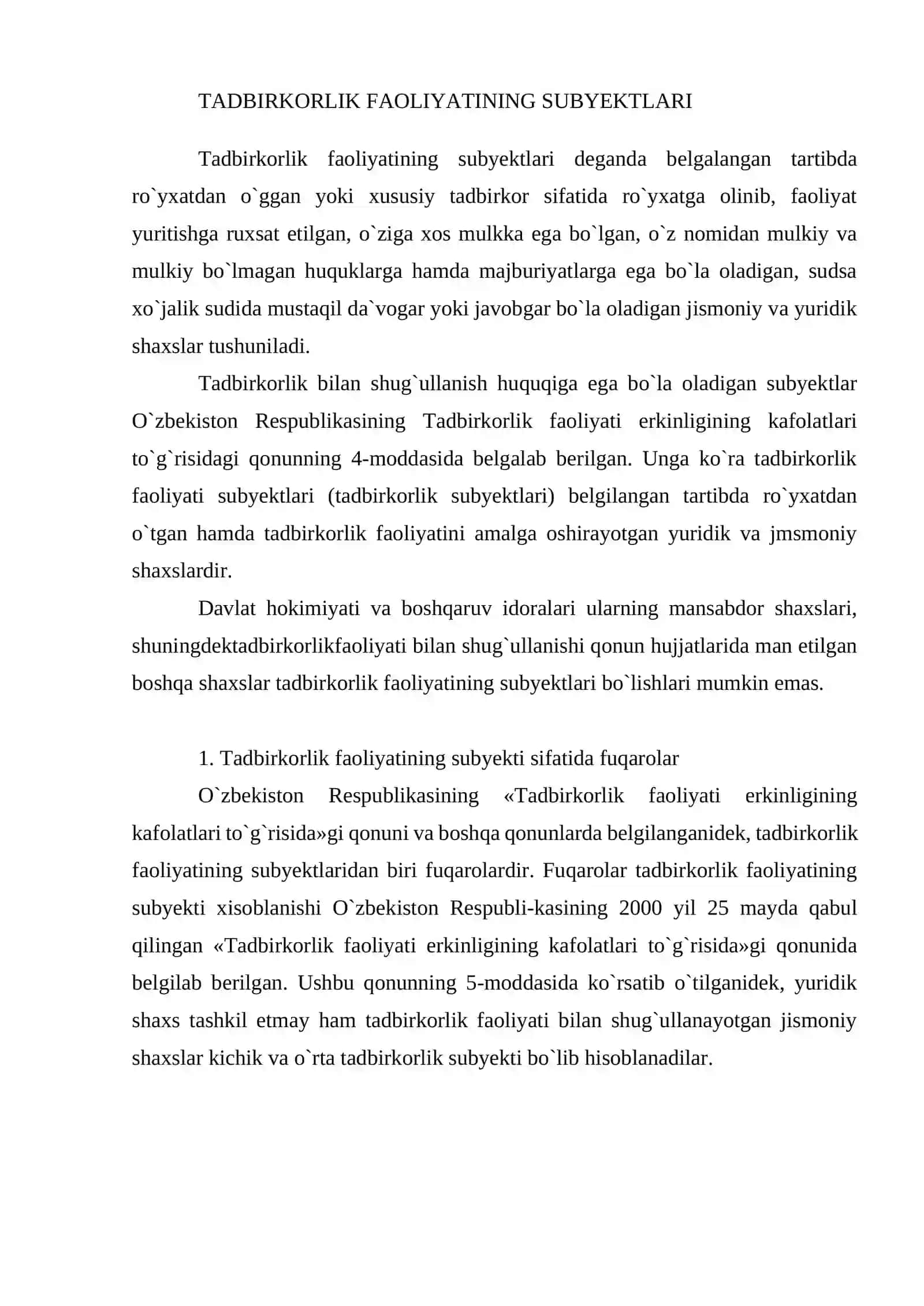 Tadbirkorlik faoliyatining subyektlari 2