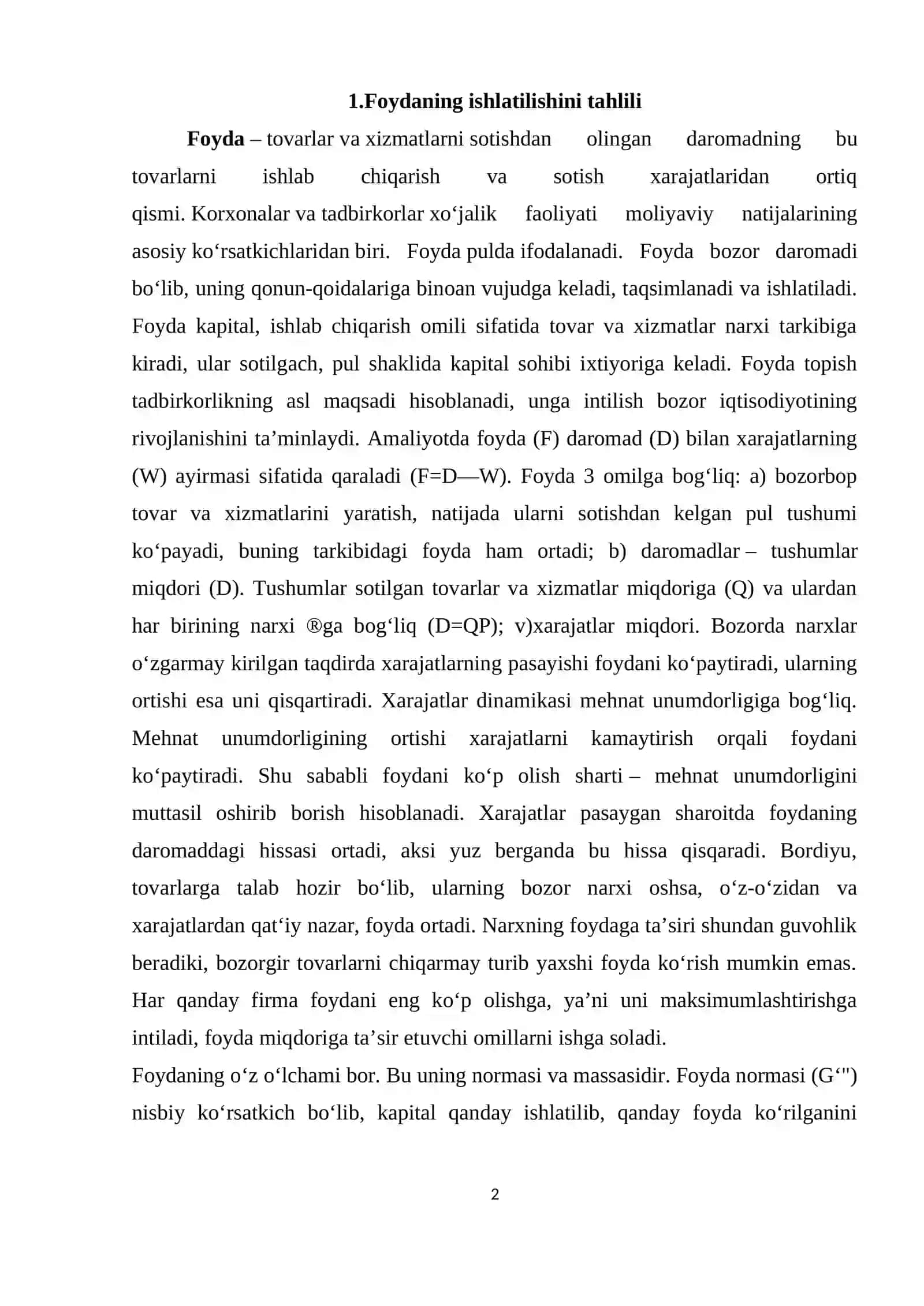 Foydaning ishlatilishini tahlili 2
