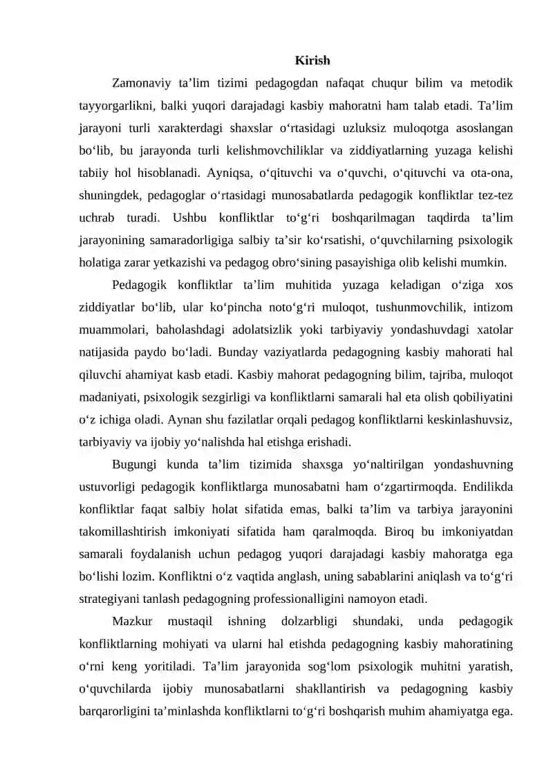 Pedagogik konfliktlarni hal etishda pedagogning kasbiy mahorati. 2