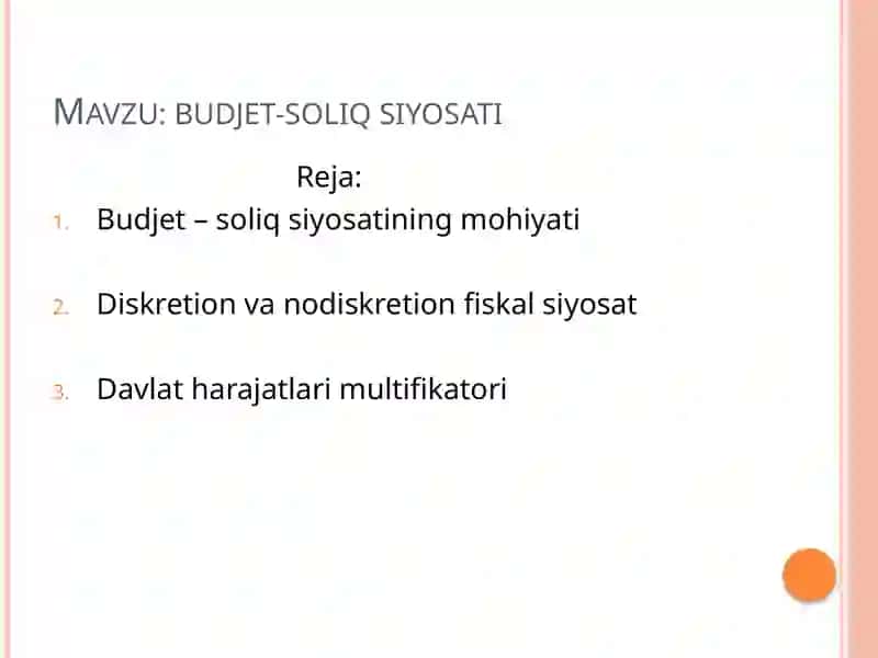 Budjet–soliq siyosati 2