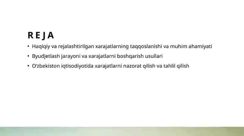 Haqiqiy va rejalashtirilgan xarajatlar 2