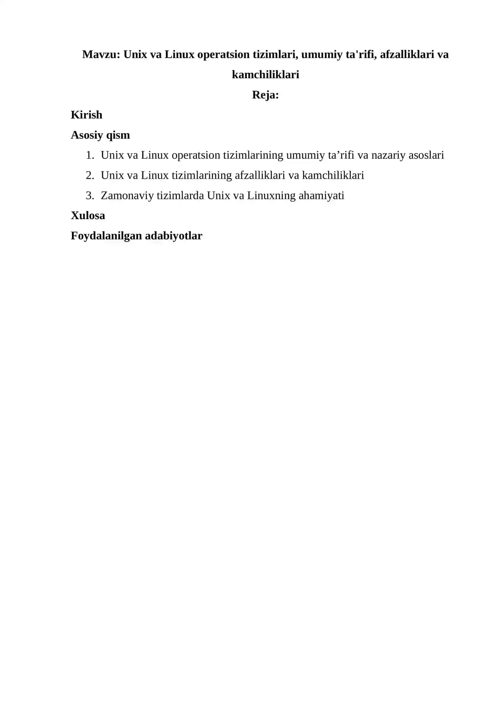 Unix va Linux operatsion tizimlari, umumiy ta'rifi, afzalliklari va kamchiliklari 2
