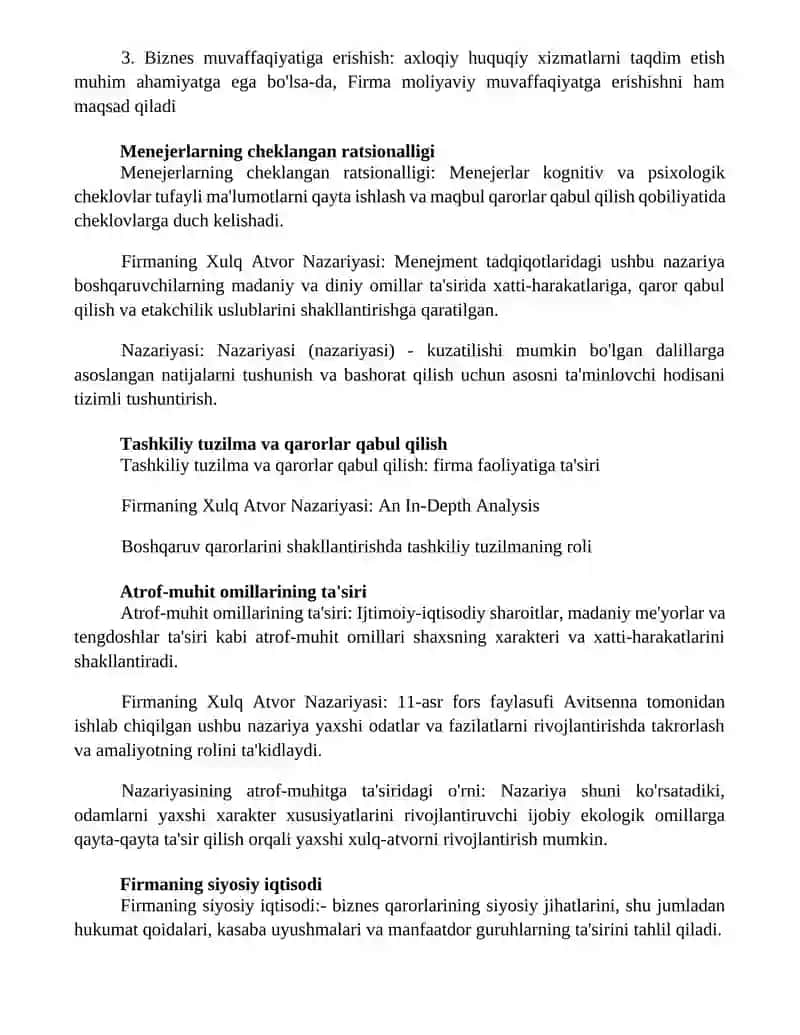 Firmaning Xulq Atvor Nazariyasi 2
