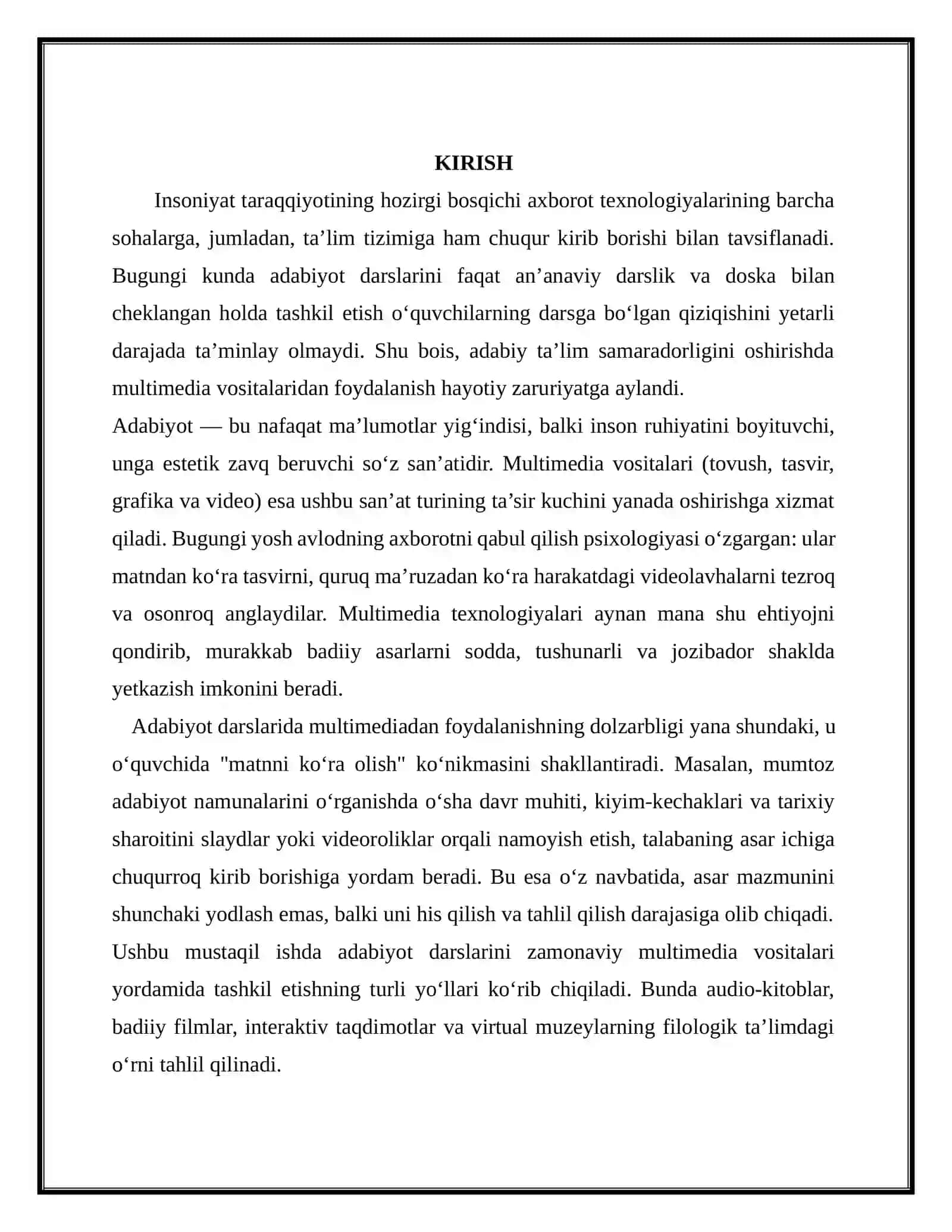 Adabiyot darslarida multimedia vositalaridan foydalanish yo’llarini o’rganish 2