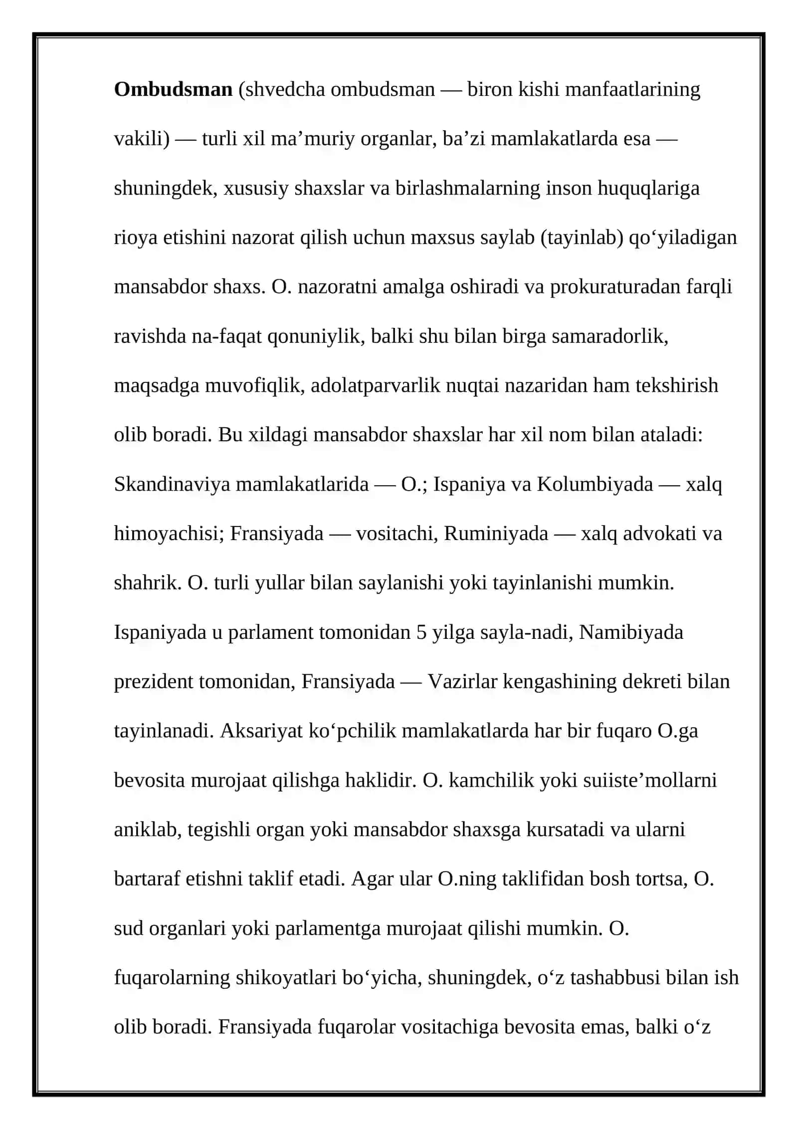 Ombudsman instituti. Milliy ombudsman 2
