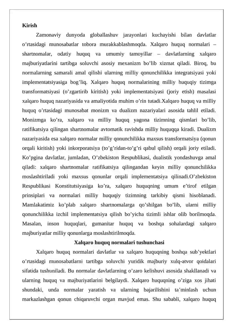Xalqaro huquq normalarining milliy qonunchilikka transformatsiyasi va implementatsiyasi 2