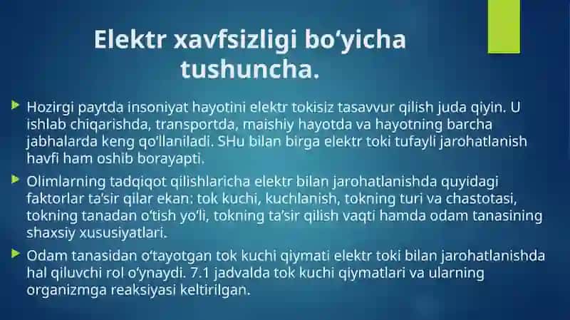 Kuchlanish1000 Vgacha Bo'lgan Elektruskunalar Hisoblash 2