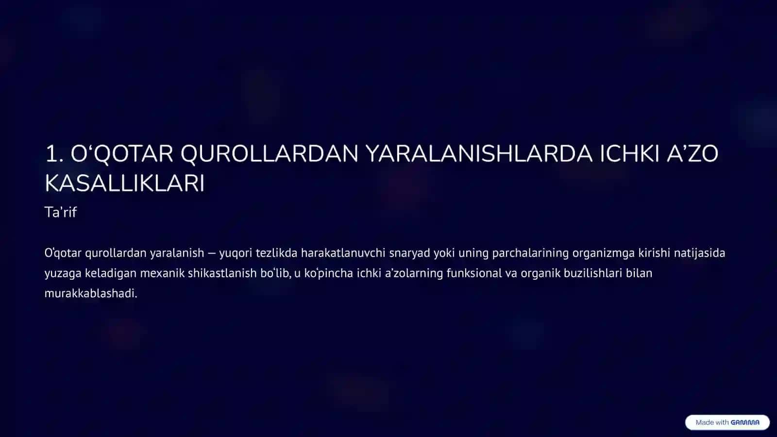 O‘QOTARQUROLLARDAN YARALANGANLARDA ICHKIKASALLIKLAR 2