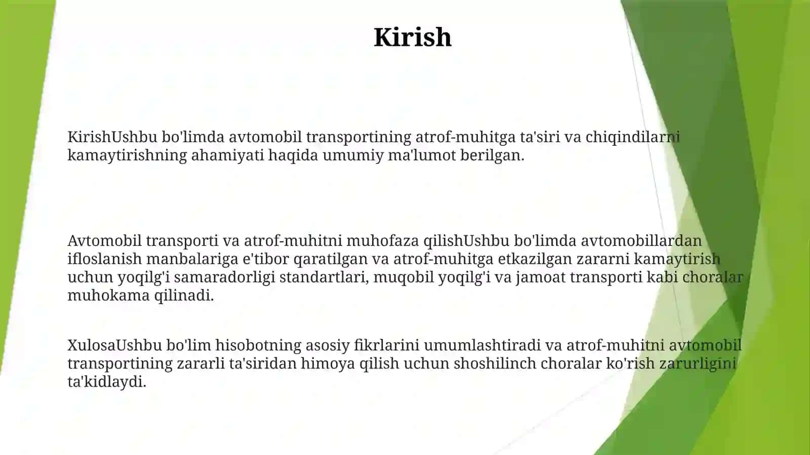 Avtomabil Transporti Va Atrof MuhitMuhofazasi 2