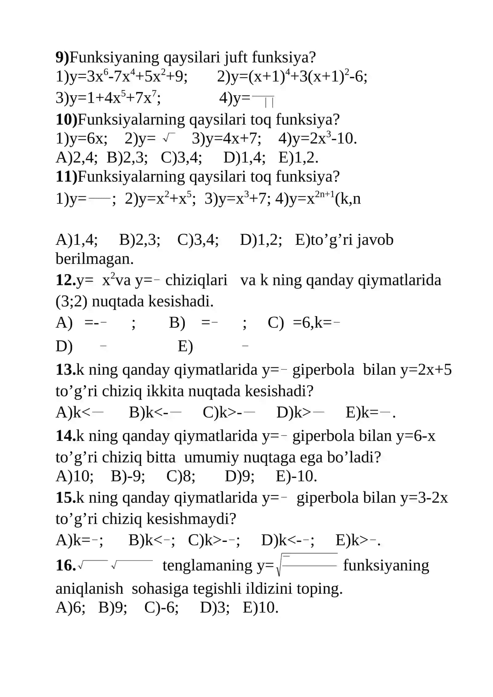 IV bobga doir sinov (test) mashqlari 2