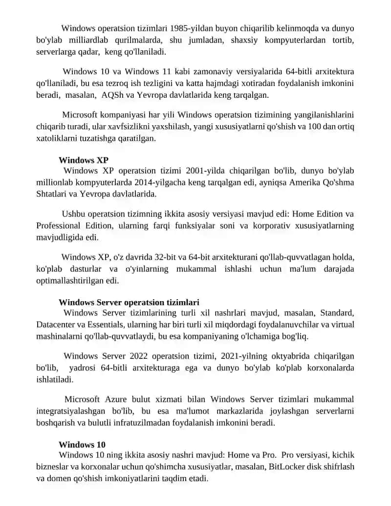 Operatsion tizim turlari 2